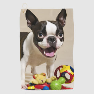 Serviette De Golf Chien de Boston Terrier jouant avec des jouets