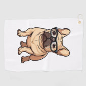 Serviette De Golf Chien de taureau français portant des lunettes (Horizontal)