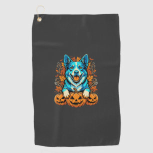 Serviette De Golf Chien d'Halloween avec citrouilles Jack O Lantern_