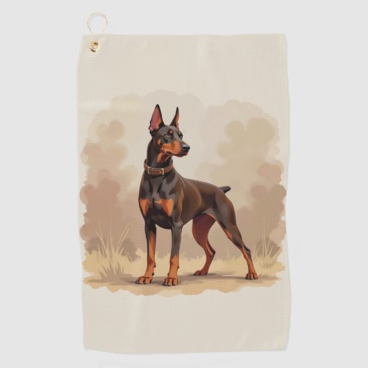 Serviette De Golf Chien Dobermann Pinscher Brun Rouille Rouge (Devant)