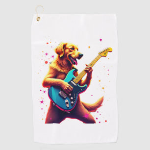 Serviette De Golf Chien Golden Retriever Jouant de la Guitare Électr
