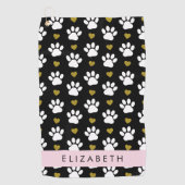 Serviette De Golf Chien Paws, White Paws, Gold Hearts, Votre Nom (Devant)
