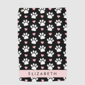 Serviette De Golf Chien Paws, White Paws, Rose Hearts, Votre Nom (Devant)