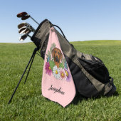 Serviette De Golf Chien Rhodesian Ridgeback avec des fleurs et nom R (Vert)