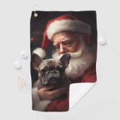 Serviette De Golf Chien-taureau français avec Noël Festif du Père No (En situation)