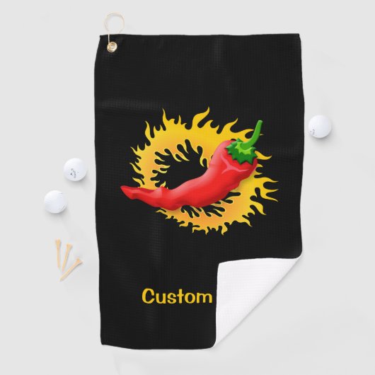 Serviette De Golf Chili Pepper with Flame (En situation)