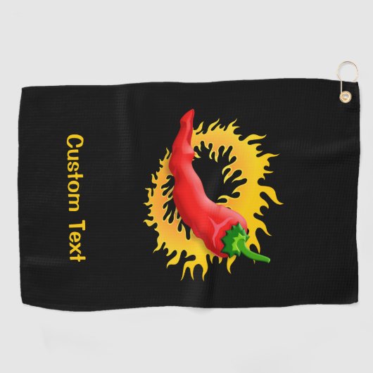 Serviette De Golf Chili Pepper with Flame (Horizontal)