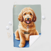 Serviette De Golf Chiot de Doodle Doré (En situation)