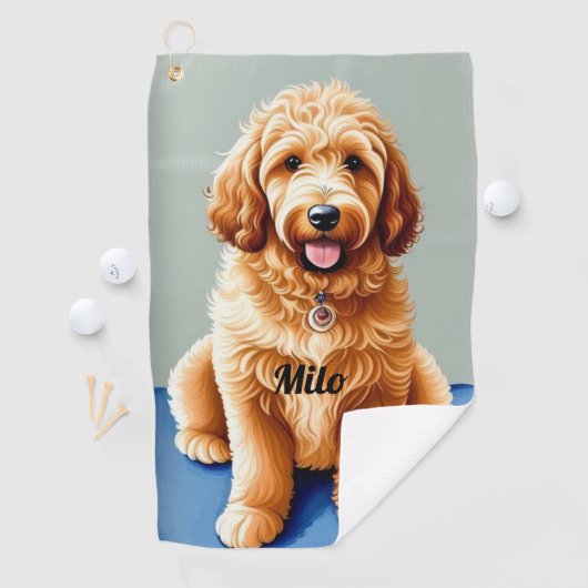 Serviette De Golf Chiot de Doodle Doré (En situation)