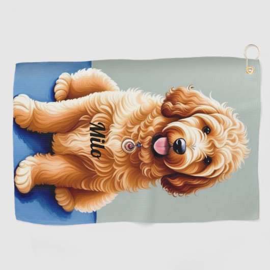 Serviette De Golf Chiot de Doodle Doré (Horizontal)