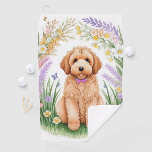 Serviette De Golf Chiot de Doodle Doré (En situation)