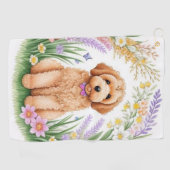 Serviette De Golf Chiot de Doodle Doré (Horizontal)