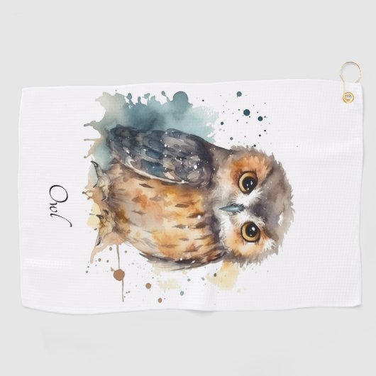 Serviette De Golf Chouette mignonne en aquarelle, personnalisable (Horizontal)