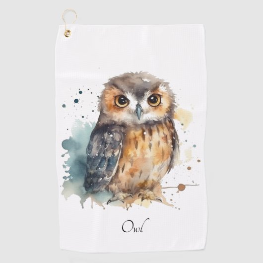 Serviette De Golf Chouette mignonne en aquarelle, personnalisable (Devant)