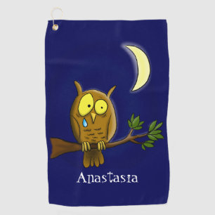Serviette De Golf Chouette triste avec larmes et lune manquant ton d