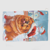 Serviette De Golf Chow Chow Winter Wonderland Noël Joie (Horizontal)