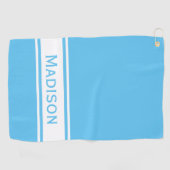 Serviette De Golf Ciel Bleu Bleu Blancs Nom moderne Monogramme (Horizontal)