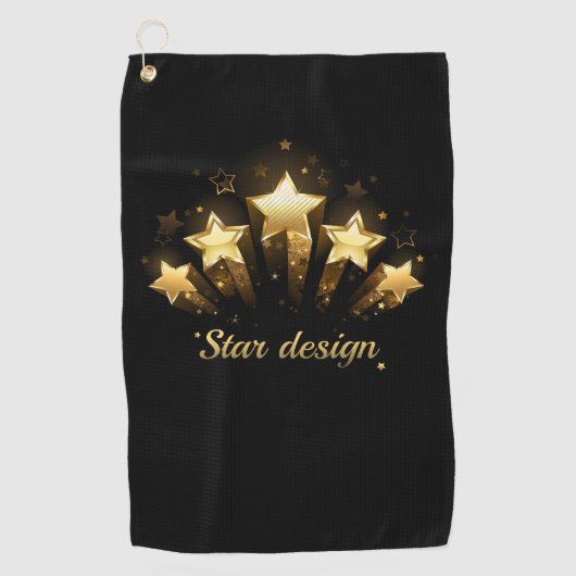 Serviette De Golf Cinq étoiles d'or en noir (Devant)