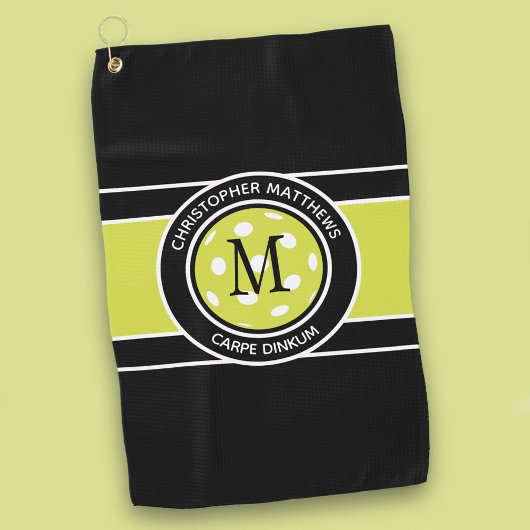 Serviette De Golf Citation drôle de Pickleball Nom Initial Noir