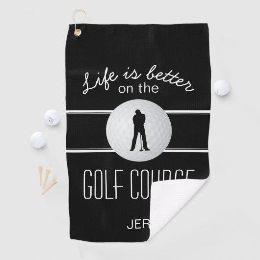 Serviette De Golf Citation Golfer Pro moderne Monogramme Noir Blanc (En situation)