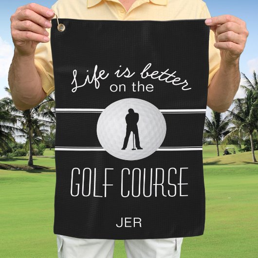 Serviette De Golf Citation Golfer Pro moderne Monogramme Noir Blanc