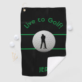 Serviette De Golf Citation Live to Golf Brodée Noir & Vert (En situation)