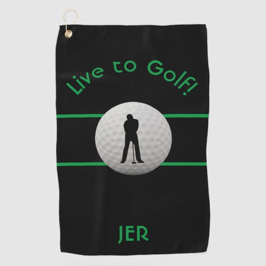 Serviette De Golf Citation Live to Golf Brodée Noir & Vert (Devant)