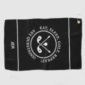 Serviette De Golf Citer Manger Golf Répéter Monogramme Noir (Horizontal)