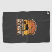 Serviette De Golf Citrouille Chat Noir Halloween Dessin Vectoriel (Horizontal)