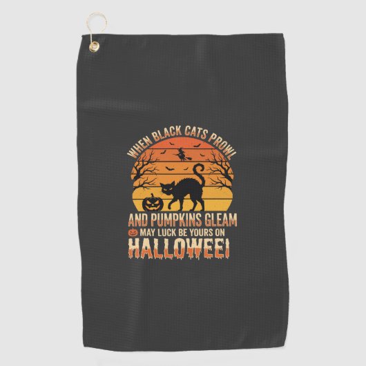 Serviette De Golf Citrouille Chat Noir Halloween Dessin Vectoriel (Devant)