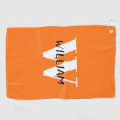 Serviette De Golf Citrouille | Élégant nom noir et blanc initial (Horizontal)