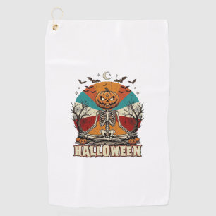Serviette De Golf Citrouille squelette méditant Halloween Soleil Rét