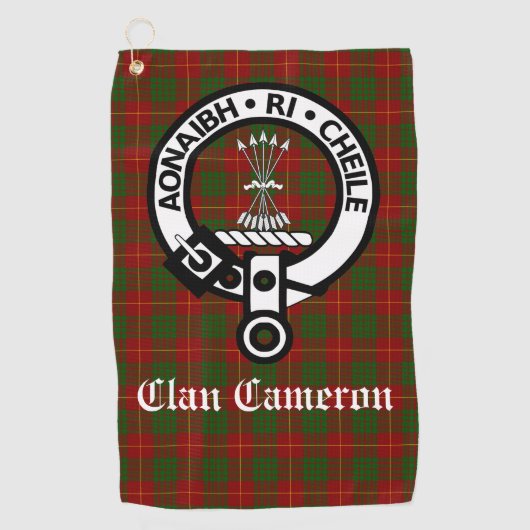 Serviette De Golf Clan Cameron Crest Badge & Tartan personnalisable (Devant)