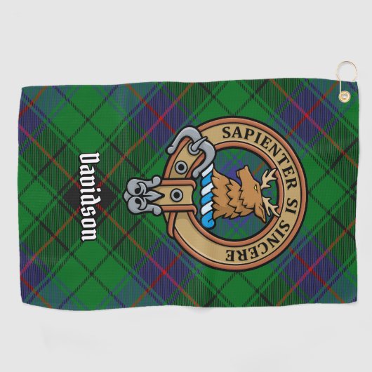 Serviette De Golf Clan Davidson Crest sur Tartan (Horizontal)