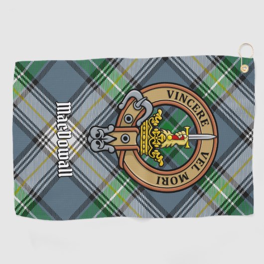 Serviette De Golf Clan MacDowall Crest sur Tartan (Horizontal)