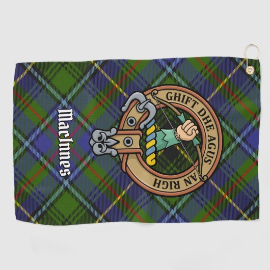 Serviette De Golf Clan MacInnes Crest sur Tartan (Horizontal)