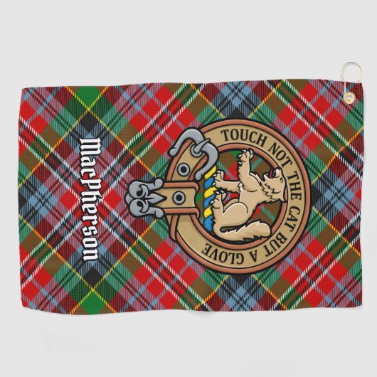 Serviette De Golf Clan MacPherson Crest sur Tartan Golf Towel (Horizontal)