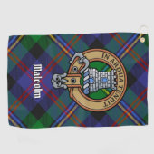 Serviette De Golf Clan Malcolm Crest over Tartan (Horizontal)
