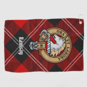 Serviette De Golf Clan Ramsay Crest sur Red Tartan (Horizontal)