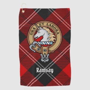 Serviette De Golf Clan Ramsay Crest sur Red Tartan