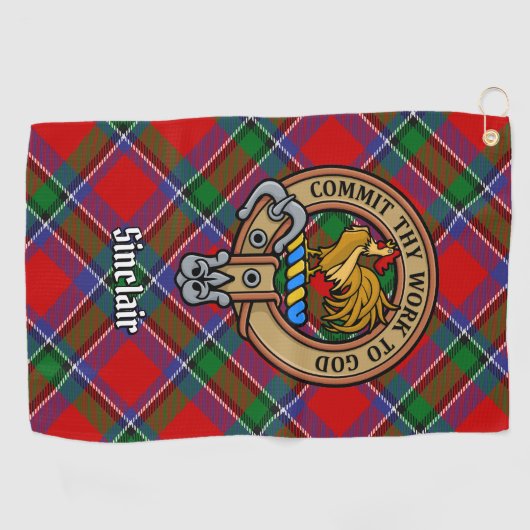 Serviette De Golf Clan Sinclair Crest sur Tartan (Horizontal)
