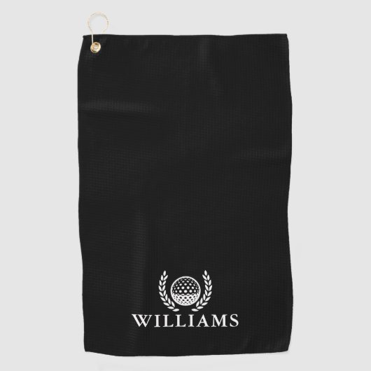Serviette De Golf Classic Black And White Personalized Name Monogram (Devant)