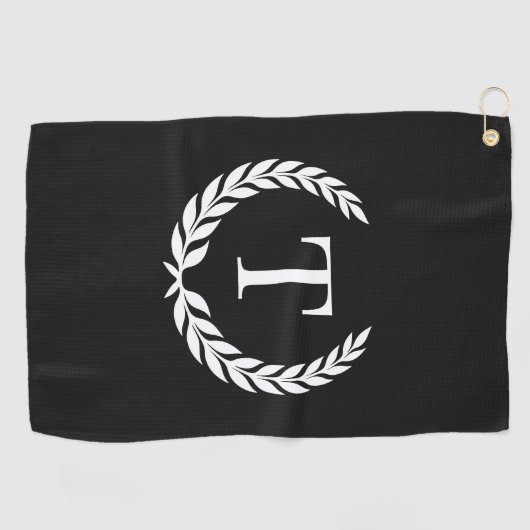 Serviette De Golf Classic Black & White Initial Laurel Monogram (Horizontal)