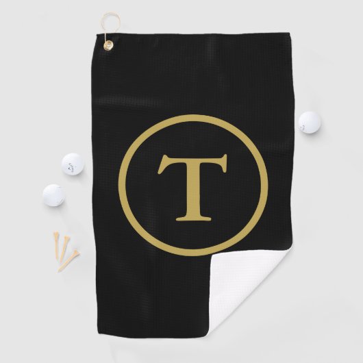 Serviette De Golf Classic Noir & Or Monogramme (En situation)