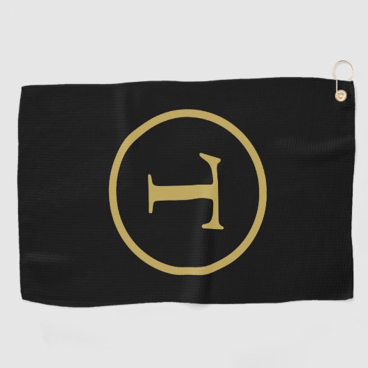 Serviette De Golf Classic Noir & Or Monogramme (Horizontal)