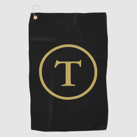 Serviette De Golf Classic Noir & Or Monogramme (Devant)