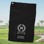 Serviette De Golf Classic Personnalisé Monogramme Wreath Black