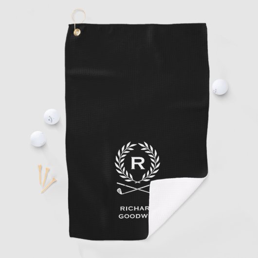 Serviette De Golf Classic Personnalisé Monogramme Wreath Black (En situation)