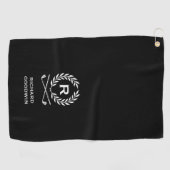 Serviette De Golf Classic Personnalisé Monogramme Wreath Black (Horizontal)