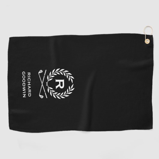 Serviette De Golf Classic Personnalisé Monogramme Wreath Black (Horizontal)